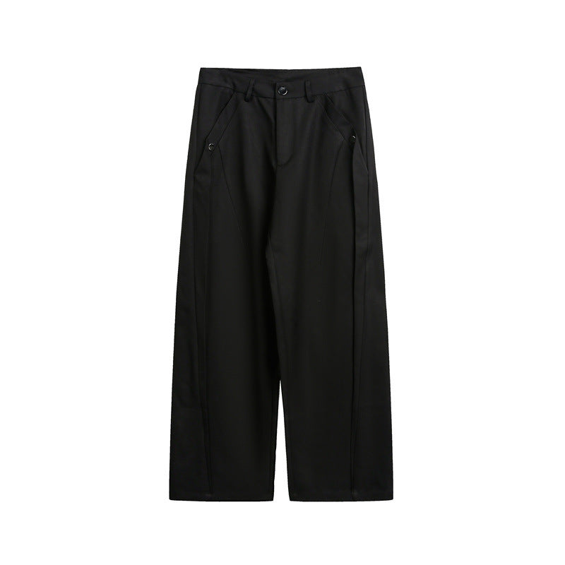 Women's Wide High-Waist Fabric Trousers with Crease and Side Insert Pockets EVA-US