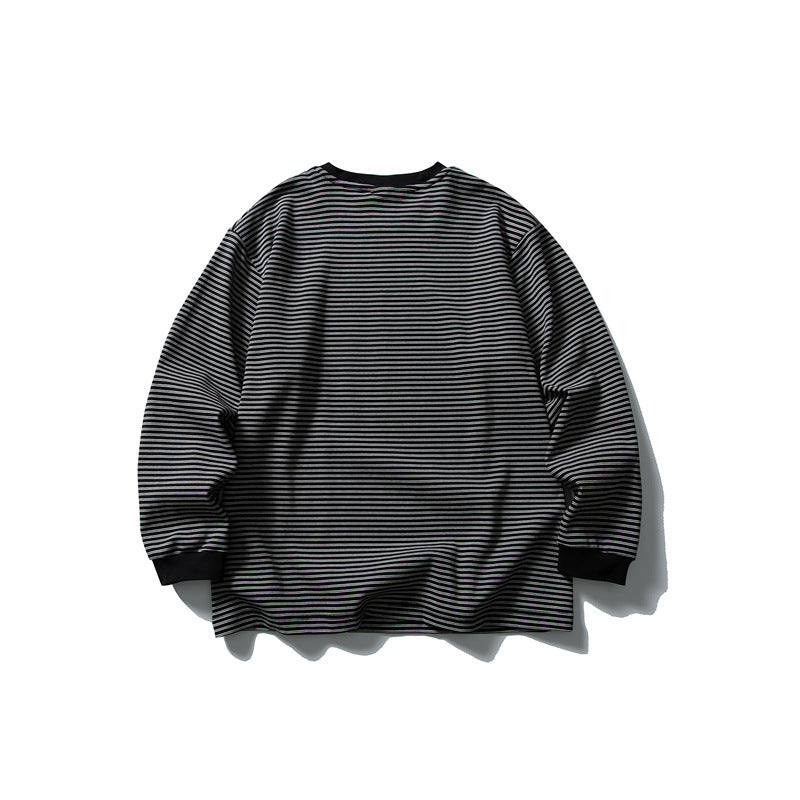Unisex Oversize Longsleeve in Navy Look with fine striped texture and ribbed collar EVA-US