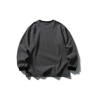 Unisex Oversize Longsleeve in Navy Look with fine striped texture and ribbed collar EVA-US