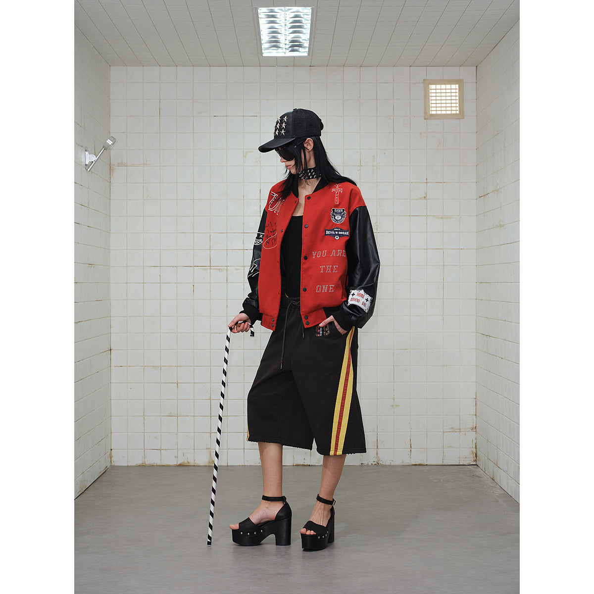 Unisex Varsity Bomber Jacket in College Look with Wool Blend Body and Faux Leather Sleeves EVA-US