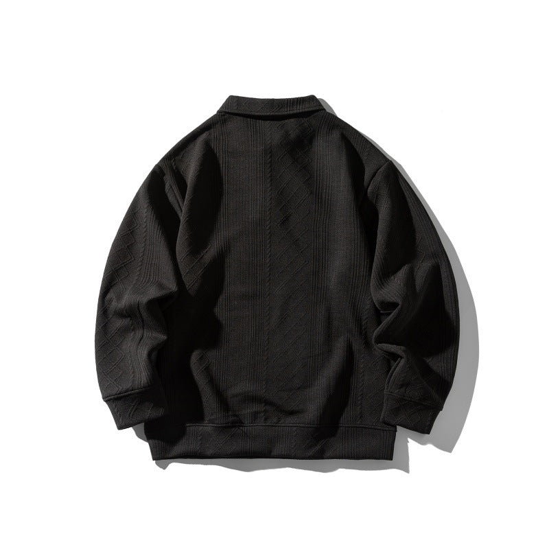 Unisex Structured Polo Shirt-Knit Sweater in Oversize Cut with Cable and Diamond Knit EVA-US
