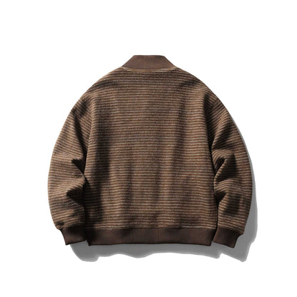 Men's Striped Blouson in Boxy Cut with Ribbed Collar and Button Front EVA-US