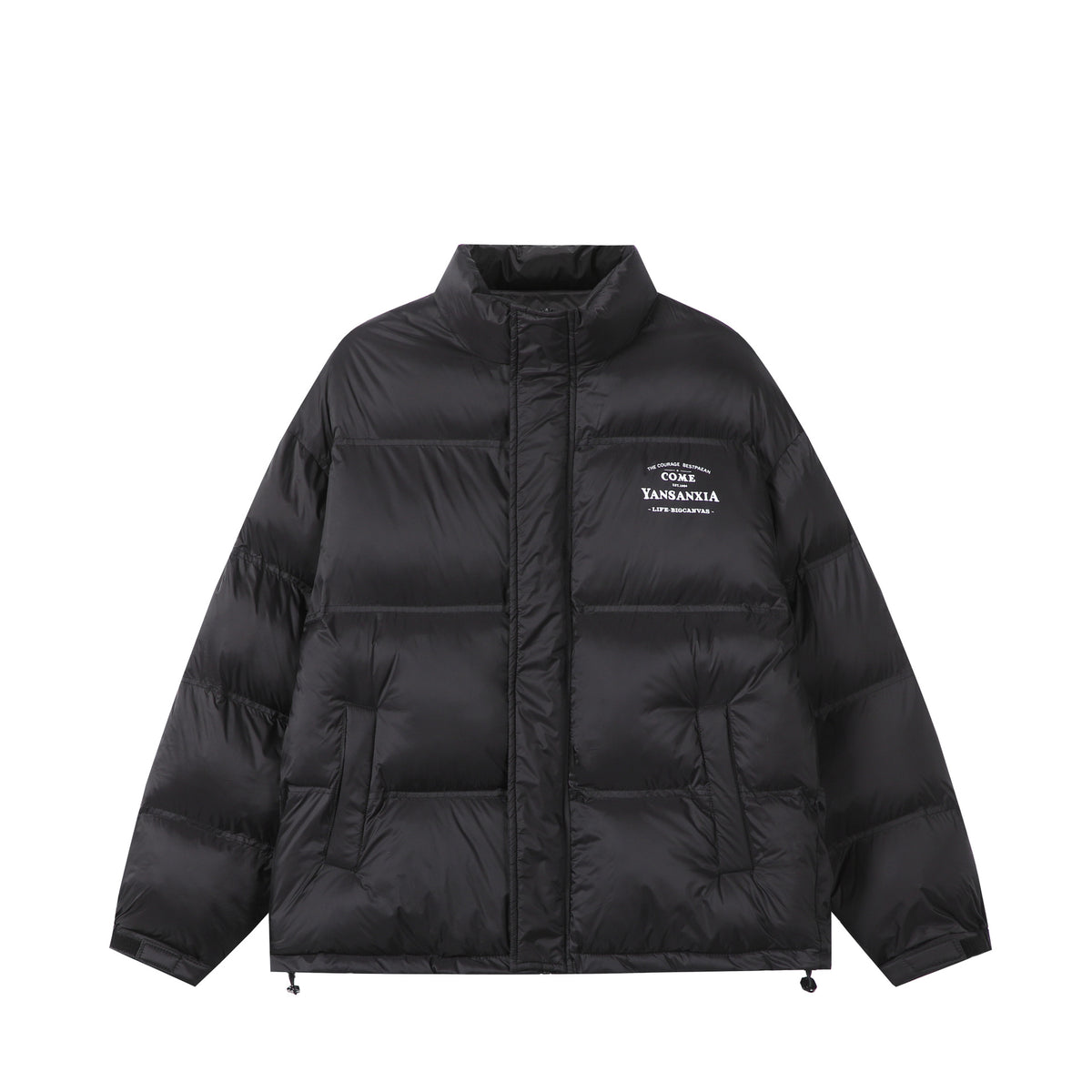 Unisex Short padded oversized jacket with high standing collar and logo print EVA-US