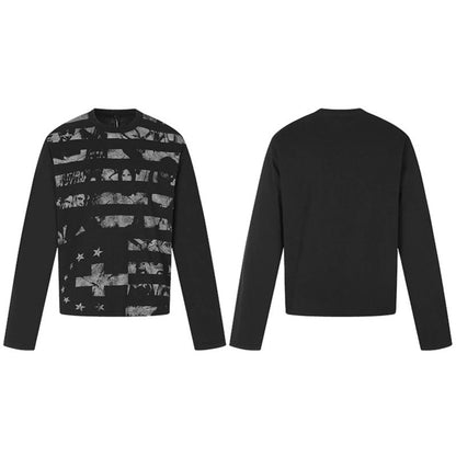Men's long sleeve shirt with textured print and flag-inspired graphic mix EVA-US
