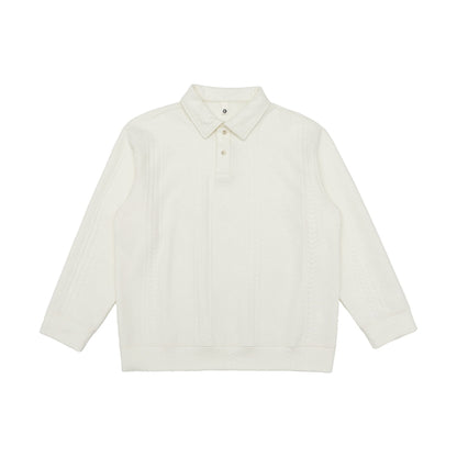 Unisex Structured Polo Sweater with Shirt Collar and Cable Pattern EVA-US
