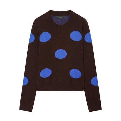 Women's fine knit round neck pullover with oversized dot pattern EVA-US
