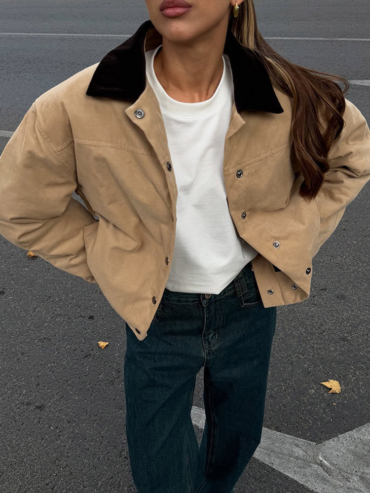 Women's Short Cord Workwear Blouson with Contrast Collar EVA-US