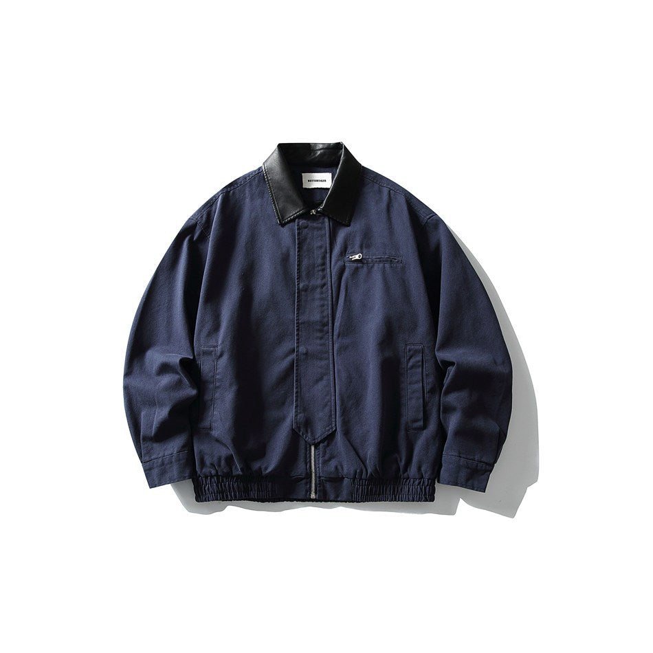 Men's Boxy Canvas Blouson with contrasting faux leather collar and elastic hem EVA-US