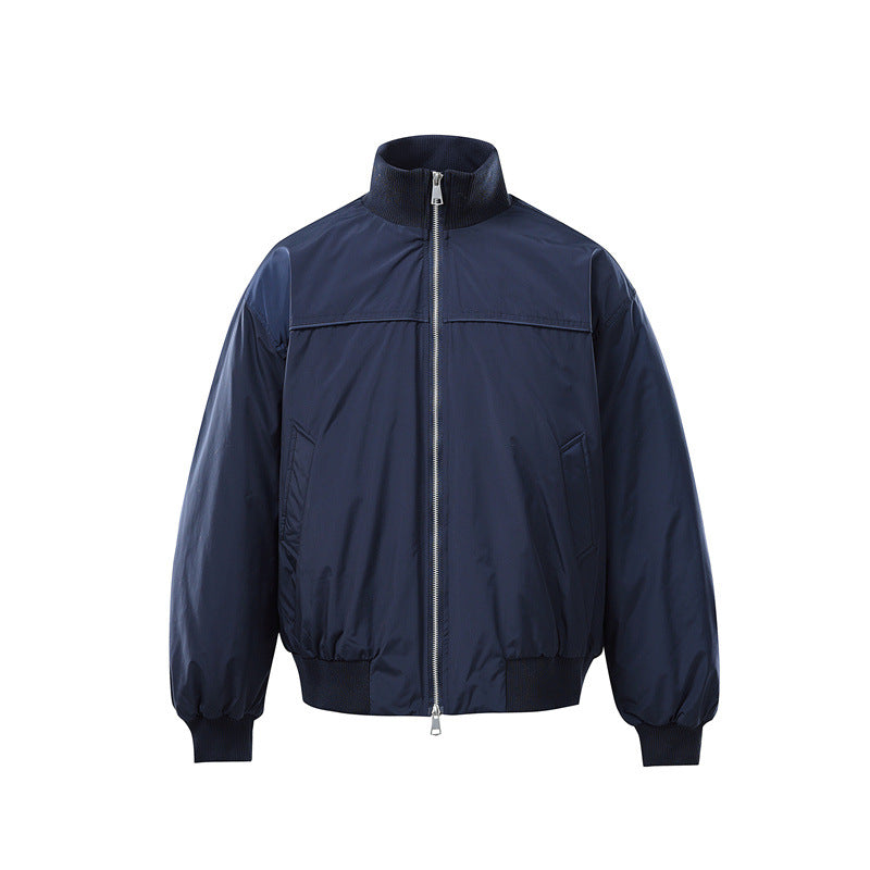 Men's Lightweight Nylon Bomber Jacket with Stand-Up Collar and Elastic Hem EVA-US