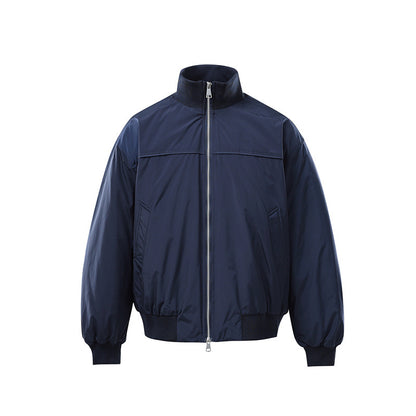 Men's Lightweight Nylon Bomber Jacket with Stand-Up Collar and Elastic Hem EVA-US