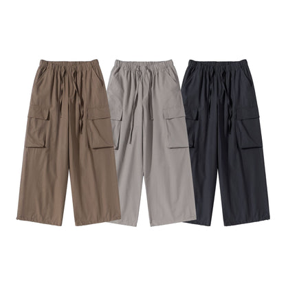 Women's Culotte Cargo Bermudas in Utility Look with Elastic Tunnel Drawstring Waist and Large Flap Pockets