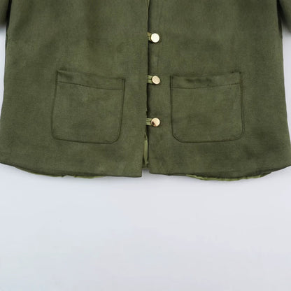 Women's short jacket in Mandarin style made of suede look with patch pockets and decorative buttons EVA-US