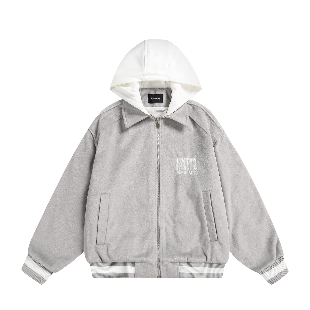Unisex Oversize Fleece-Bomber Jacket with Contrast Hood EVA-US