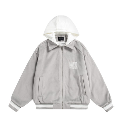 Unisex Oversize Fleece-Bomber Jacket with Contrast Hood EVA-US