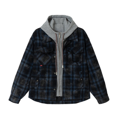 Men's checked layer shirt jacket with integrated hood inner jacket EVA-US
