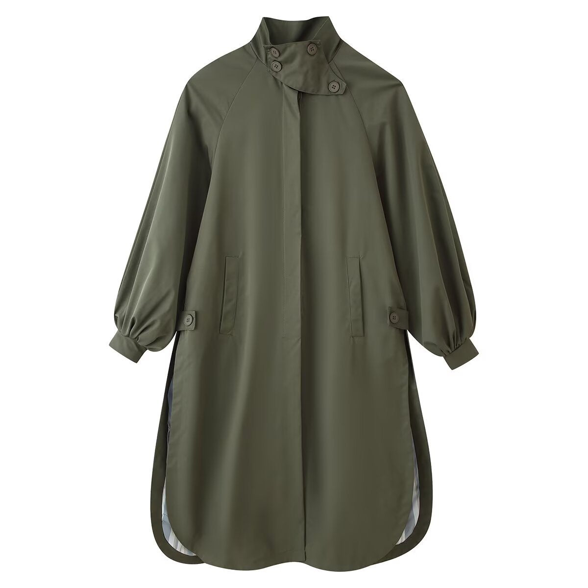 Women's coat with stand collar, balloon sleeves and side slits EVA-US
