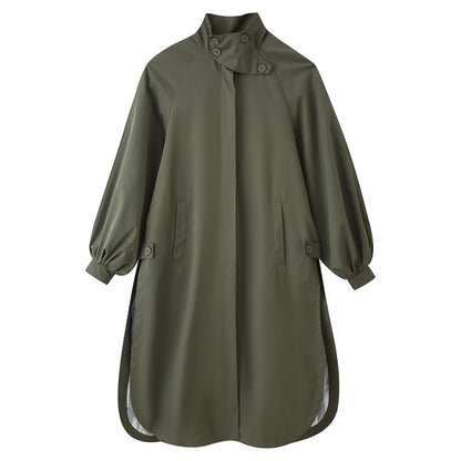 Women's coat with stand collar, balloon sleeves and side slits EVA-US