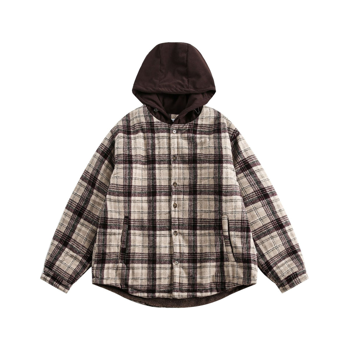 Unisex Oversized Check Shirt with Hood and Teddy Lining EVA-US