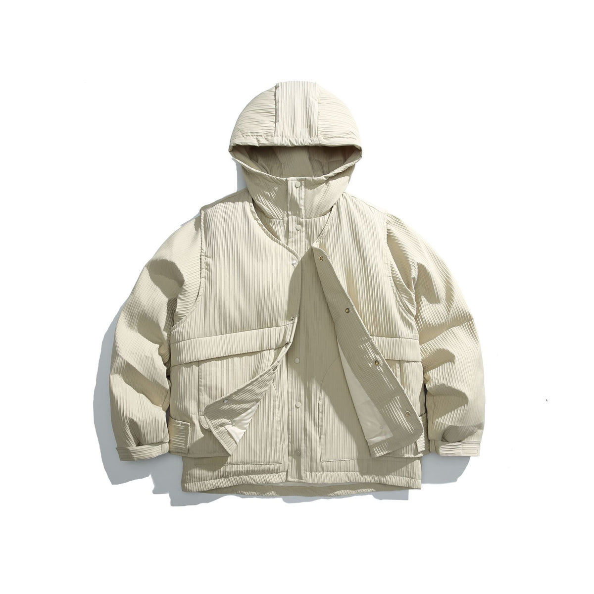 Men's quilted jacket with hood and ribbed textured fabric EVA-US