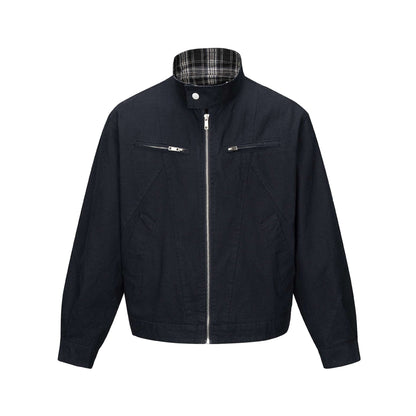 Men's short-cut boxy blouson with stand collar, zipper and chest zippers EVA-US