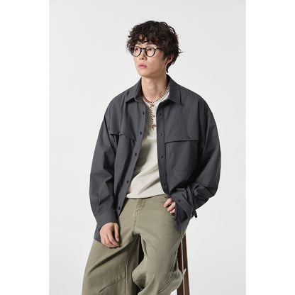 Unisex Loose-fitting shirt jacket in utility style with snap button placket EVA-US