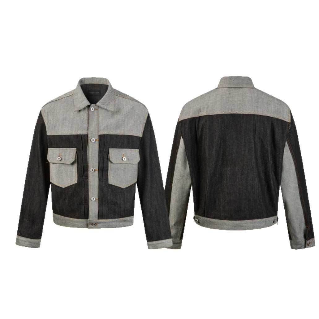 Men's Boxy Denim Jacket with Contrasting Inserts and Utility Pockets EVA-US