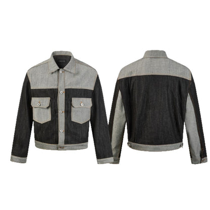 Men's Boxy Denim Jacket with Contrasting Inserts and Utility Pockets EVA-US