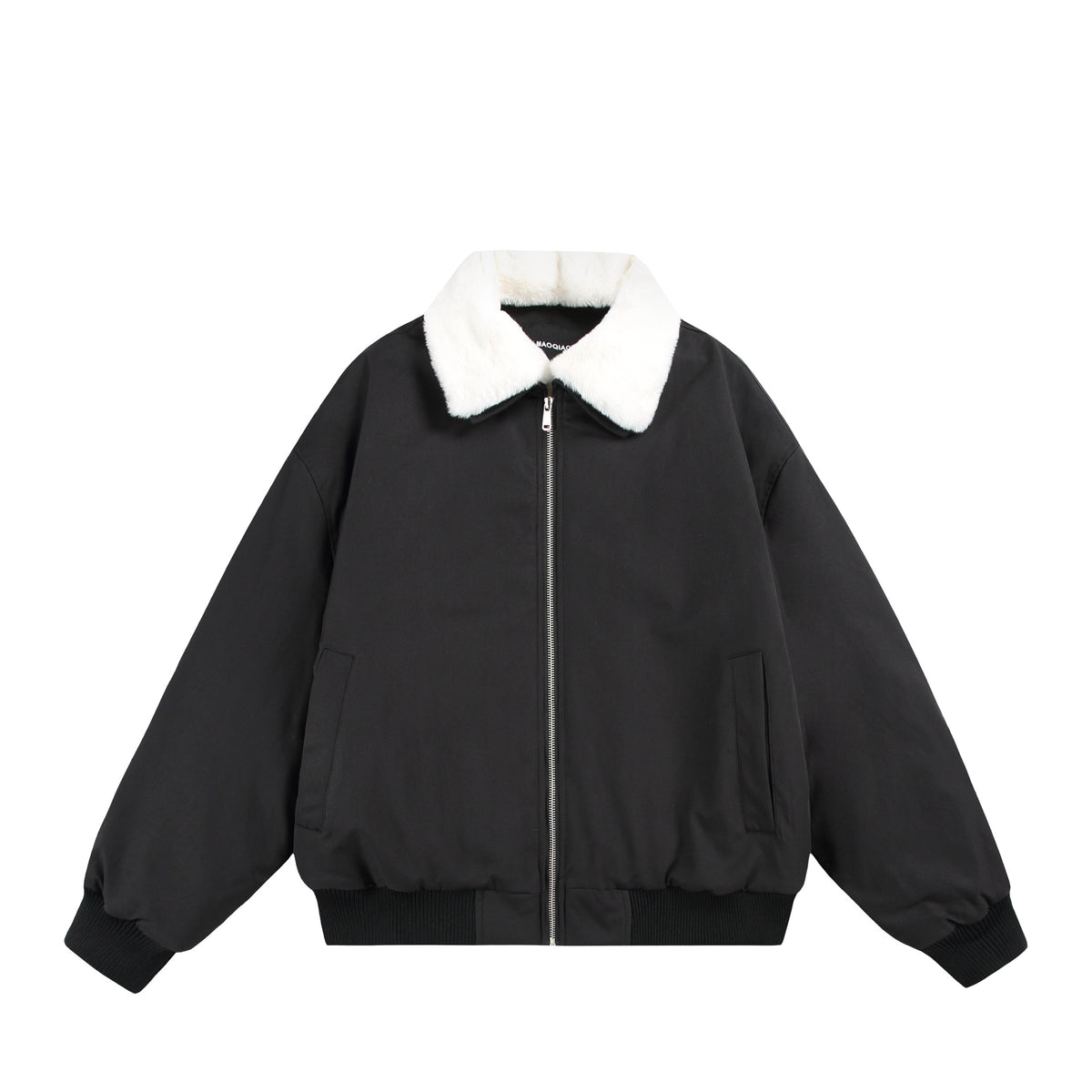 Men's Boxy Bomber Jacket with Teddy Collar and Ribbed Hem EVA-US