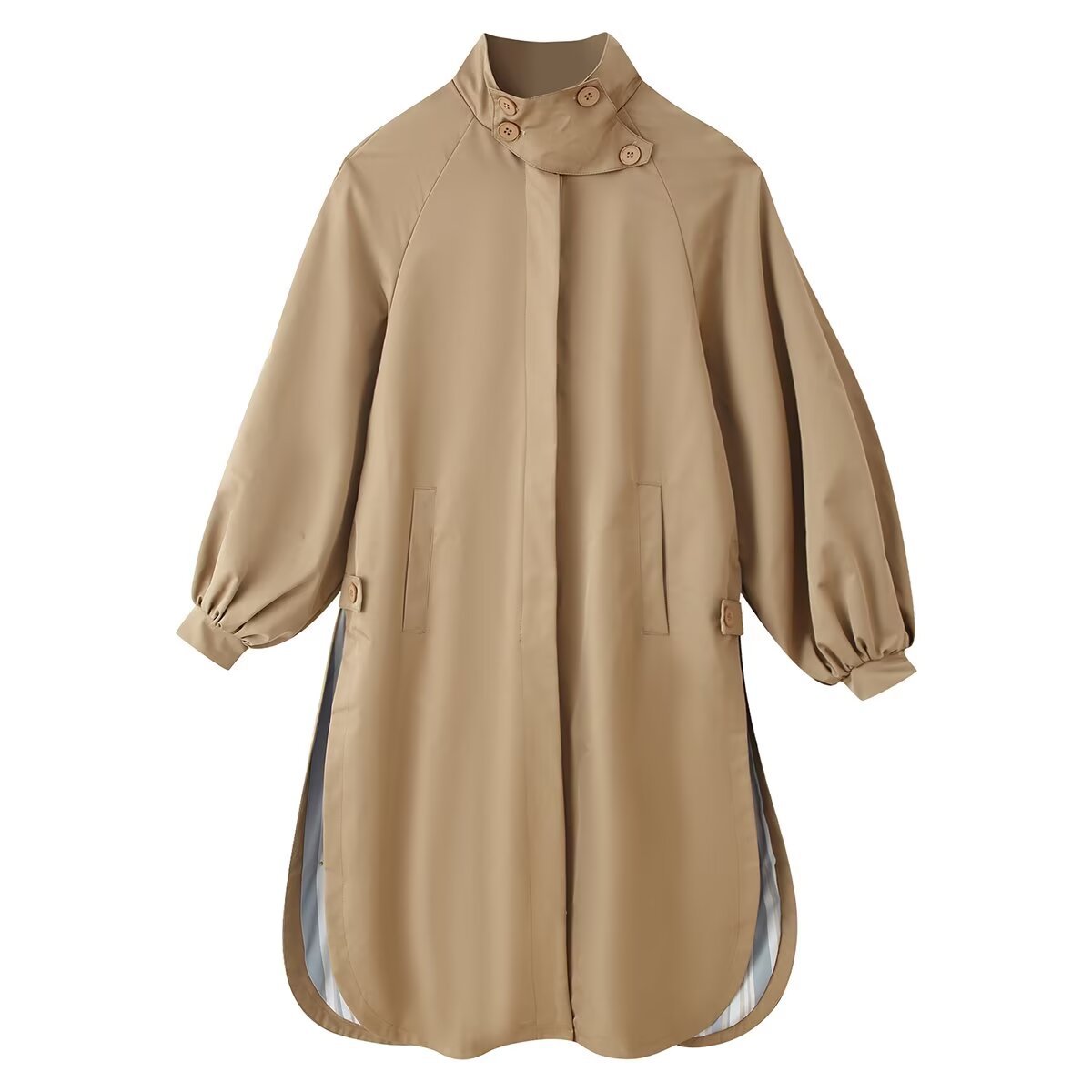 Women's coat with stand collar, balloon sleeves and side slits EVA-US