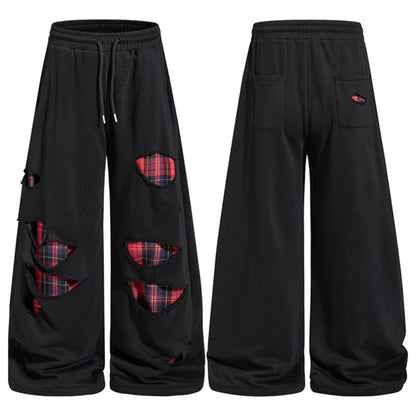 Women's wide Destroyed Jogging Pants in Grunge style with checked lining patches EVA-US