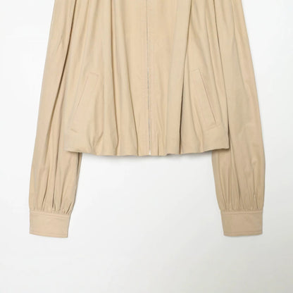 Women’s Lightweight Cropped Jacket with Gathered Shoulders, Stand Collar and Zipper EVA-US