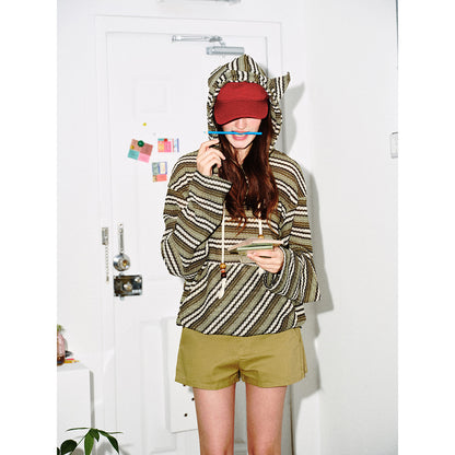 Women's knitted hoodie with cat ears and kangaroo pocket EVA-US