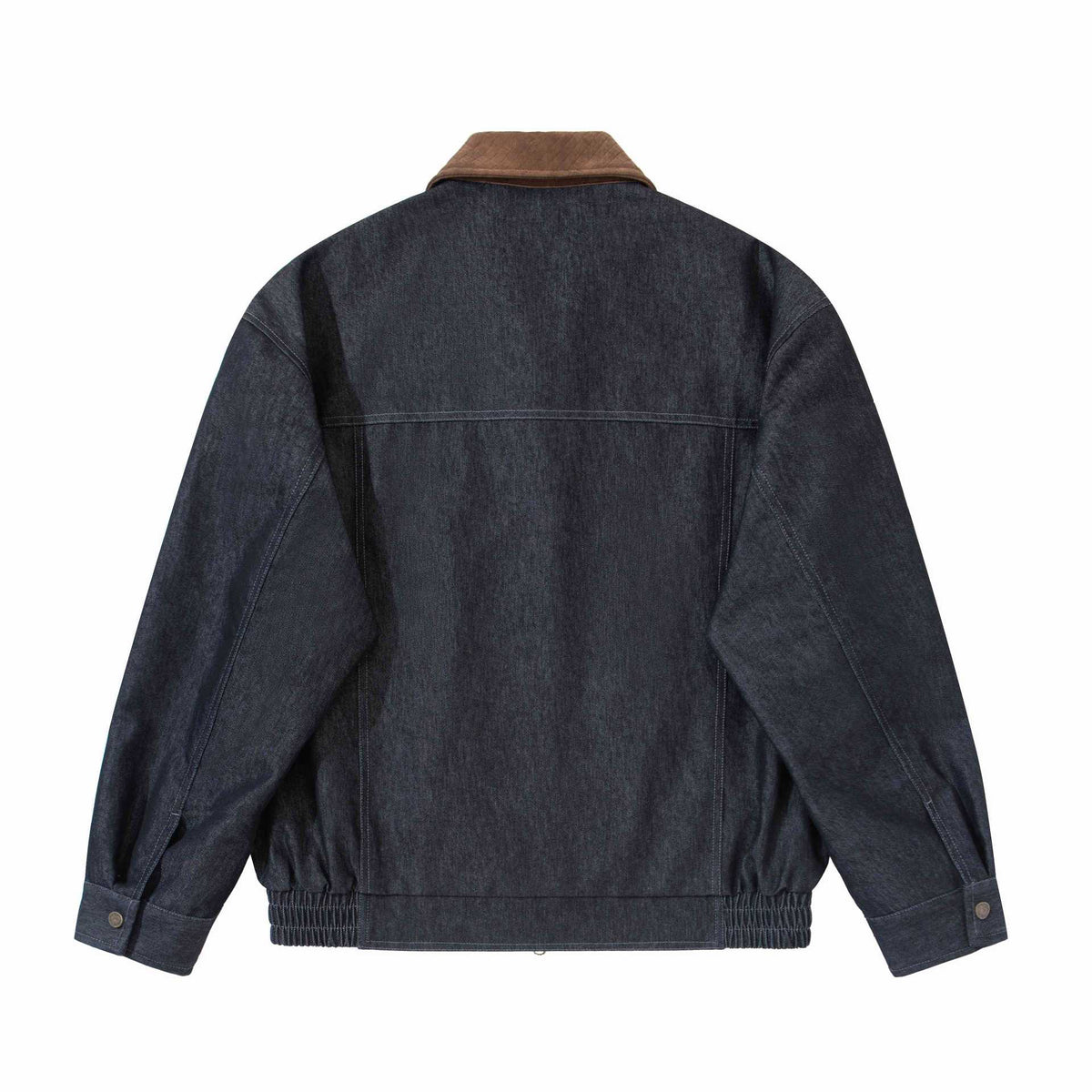 Men's Boxy Denim Blouson Jacket with Suede Collar and Elastic Hem EVA-US