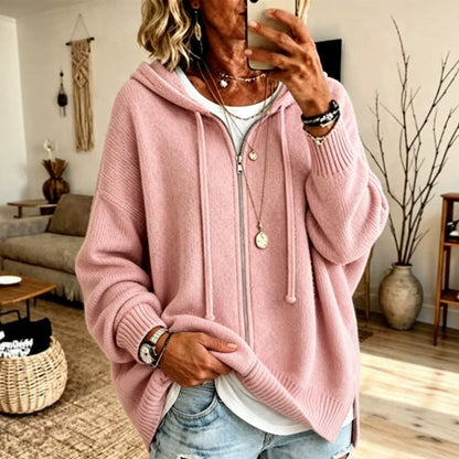 Women Oversize Hooded Zip Cardigan made of soft fine knit EVA-US