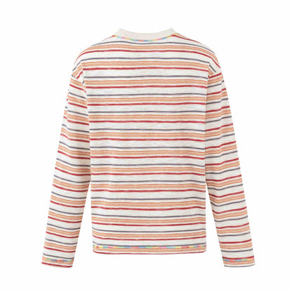Women Lightweight Striped Long Sleeve Knit Shirt with Round Neck