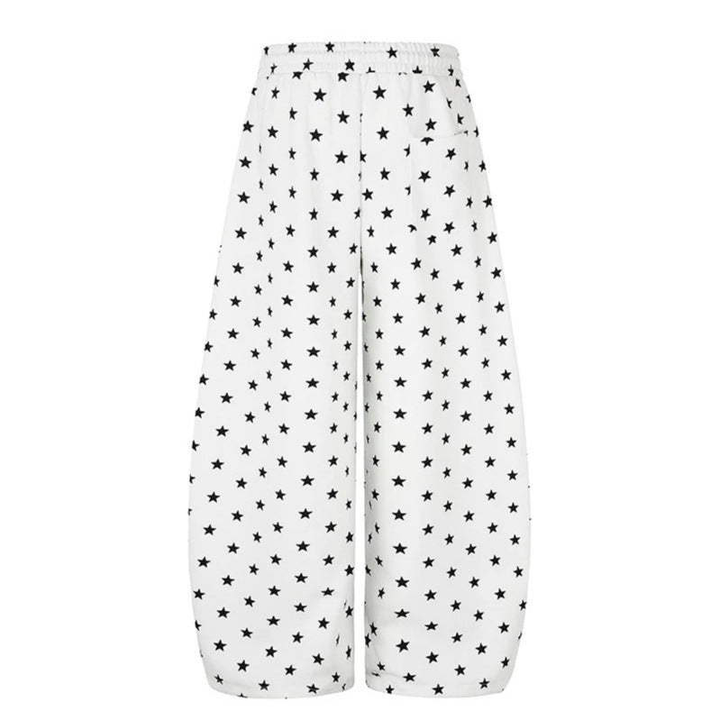 Women's Wide Palazzo Lounge Pants with Allover Stars, Drawstring Waistband and Typographic Print EVA-US