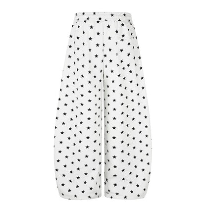 Women's Wide Palazzo Lounge Pants with Allover Stars, Drawstring Waistband and Typographic Print EVA-US
