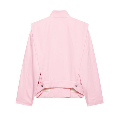 Women's Short Asymmetric Jacket with High Stand-Up Collar and Cape Shoulder EVA-US