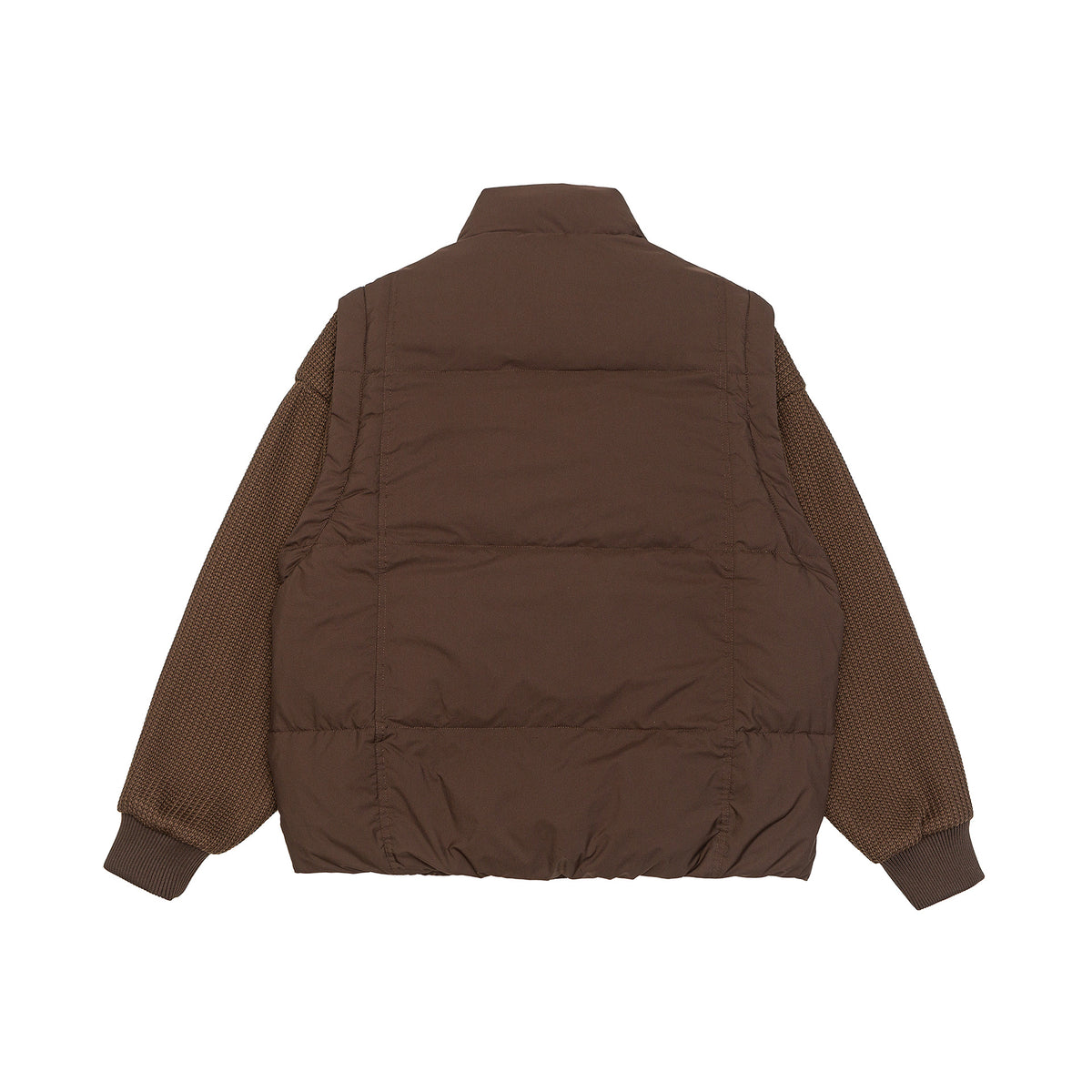 Men's Insulated Hybrid Quilted Jacket with Knitted Sleeves and High Standing Collar EVA-US