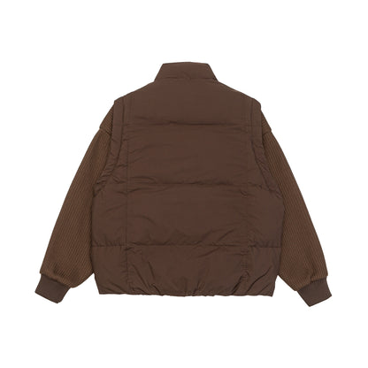 Men's Insulated Hybrid Quilted Jacket with Knitted Sleeves and High Standing Collar EVA-US