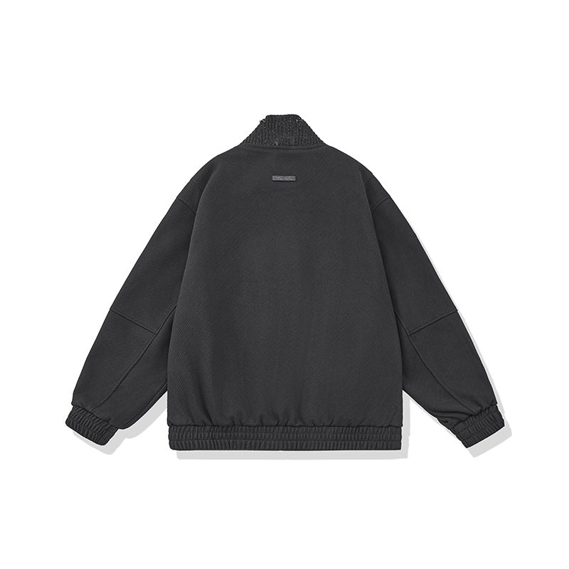 Unisex Boxy Knit Mix Transition Jacket with High Ribbed Collar and Elastic Hem EVA-US