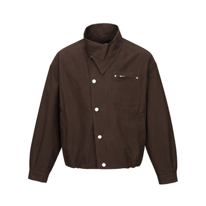 Men's short-cut canvas blouson with high stand-up collar and snap button placket EVA-US