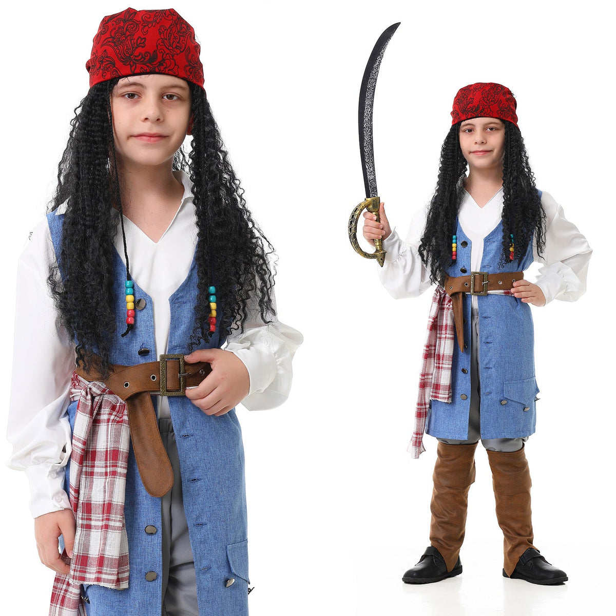 Boys pirate costume with detail-loving tailcoat and accessories EVA-US