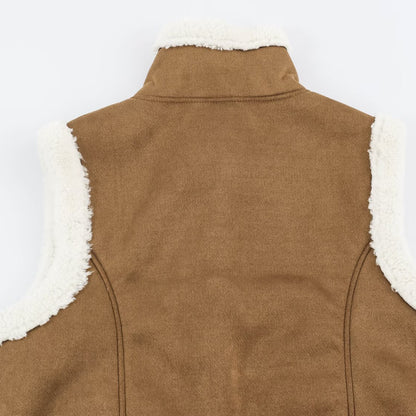 Women's Sleeveless Lambskin-Look Vest with Stand-Up Collar and Toggle Closures EVA-US