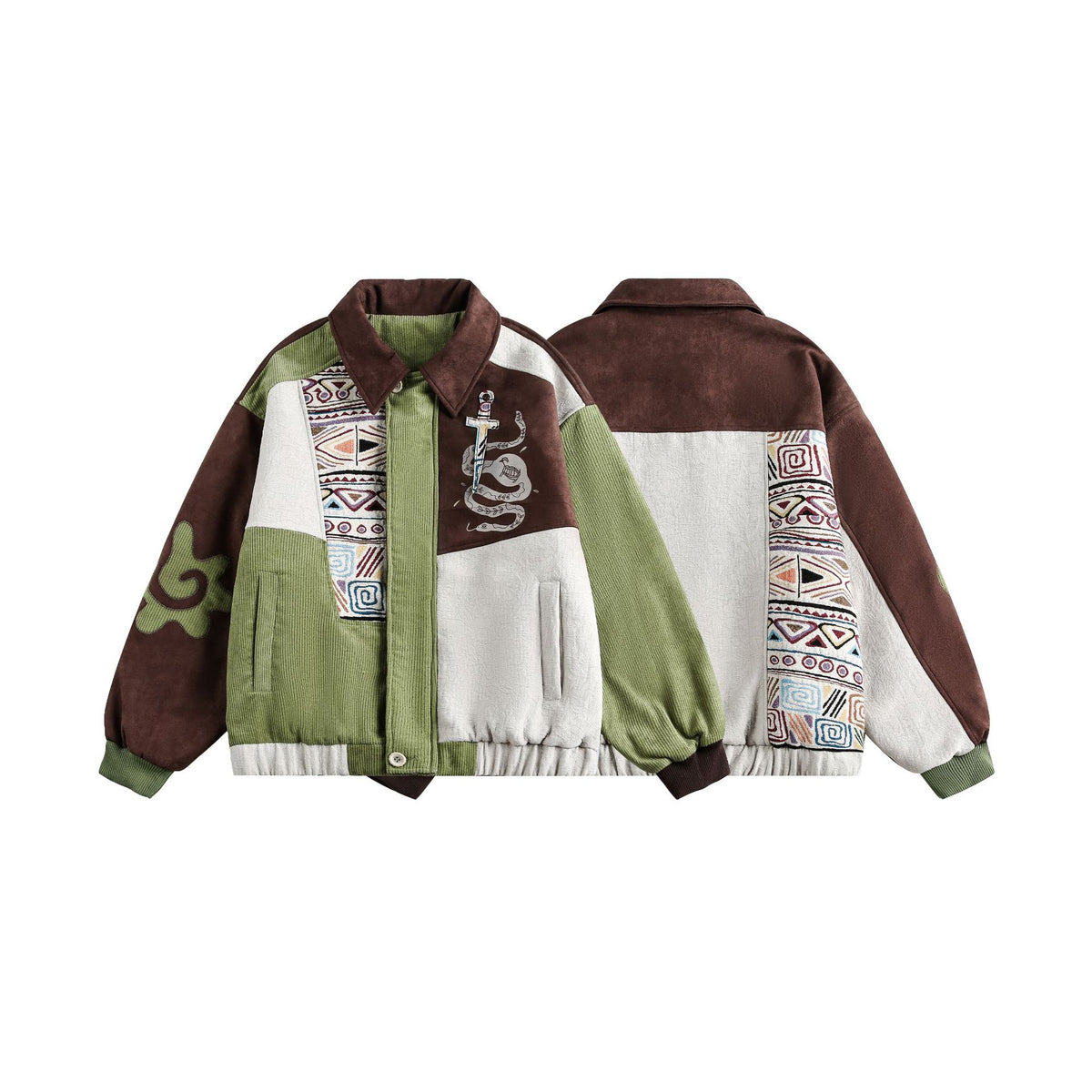 Men's Patchwork Cord and Suede Blouson with Stitch Detail EVA-US