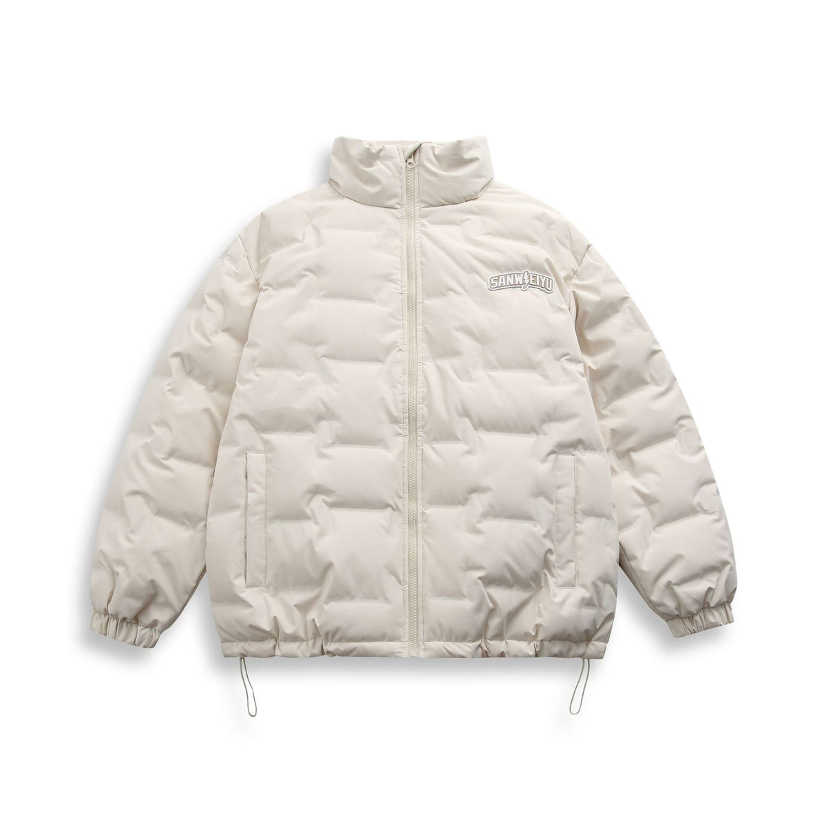 Unisex Short cut minimalist thermal puffer jacket with high stand-up collar EVA-US