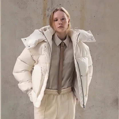 Women Oversized Padded Puffer Jacket with extra high Stand-Up Collar, double front zipper and boxy silhouette EVA-US