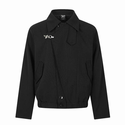 Ladies short blouson in overshirt style with distinctive shirt collar and metal hook closure EVA-US