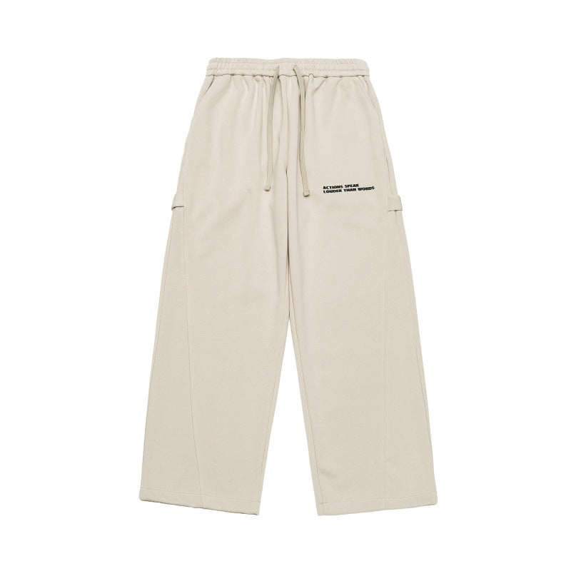 Unisex Wide Cropped Sweatpants in Cargo Style with Drawstring Waistband and Patch Pockets