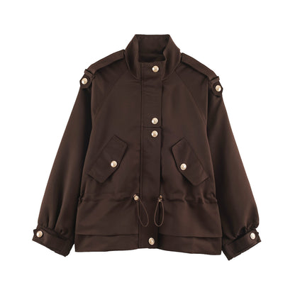 Women's Tailorable Utility Jacket with Stand-Up Collar, Epaulettes and Flap Pockets EVA-US